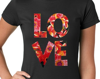 Love Floral Pattern Ladies T-shirt #293