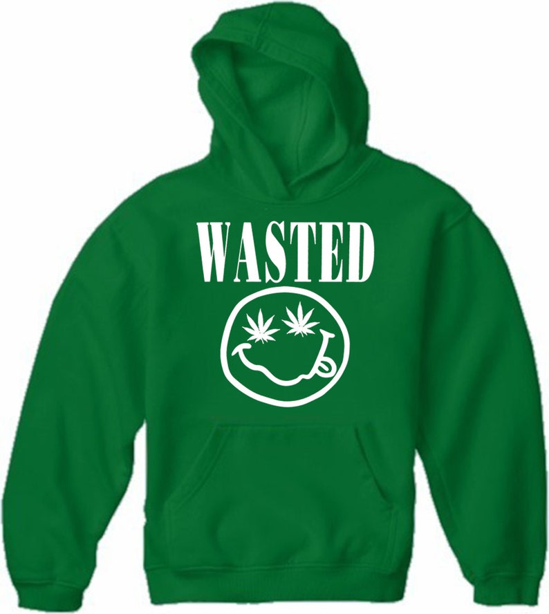 Wasted Pot Leaf Smiley Face Adult Hoodie #2235a