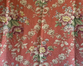 One Beautiful Antique Circa 1940s Floral Rayon Fabric Curtain~ Coral Apricot Green Blue Lavender ~ Cottage Chic Barkcloth Era ~ 4 Available