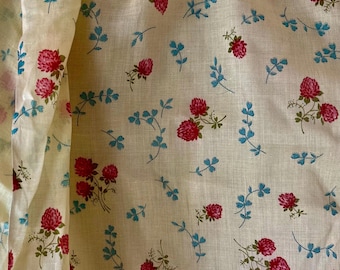 Antique Vtg Smaller Scale  1920 1930 1940 Clover Floral Light Batiste Cotton Fabric ~ Pink Red Blue Olive Yellow ~ Clothing quilt doll dress