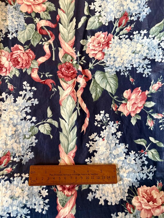 Vintage Floral Roses Lilac Ribbons Polished Cotton Chintz Fabric