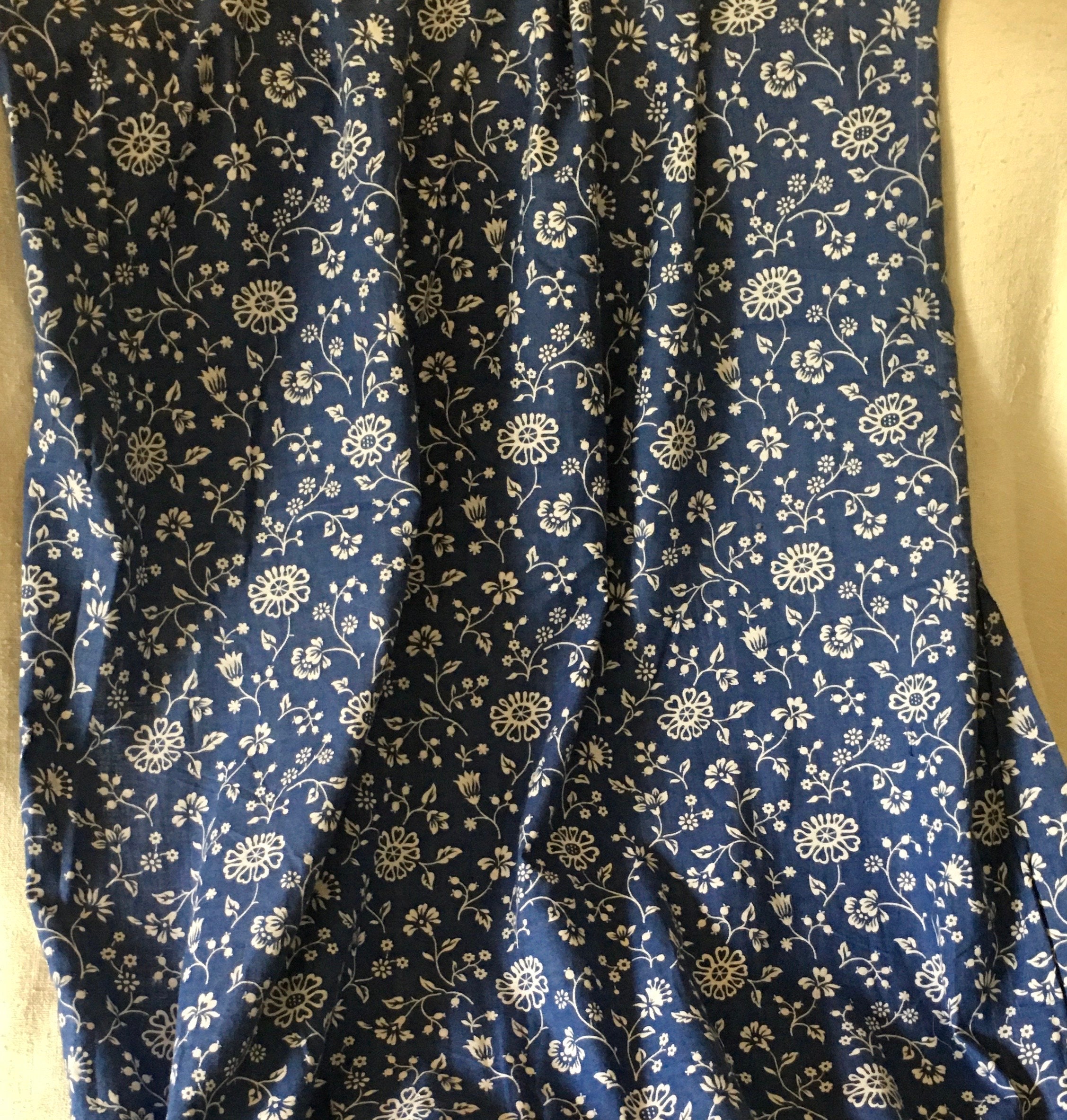 Beautiful Antique French Vining Floral Cotton Fabric ~ Unique Blue White