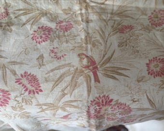 2 Pieces Lovely Antique French Shabby Time Softened Chinoiserie Floral Bird Brushed Cotton Fabric ~ Soft Pink  ~ project pack