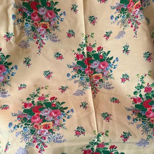 Beautiful Vintage French Floral Roses Cotton Interiors Fabric ~ Pink Green on Lemon Yellow ~ French Country Cottage Chic Farmhouse Textile
