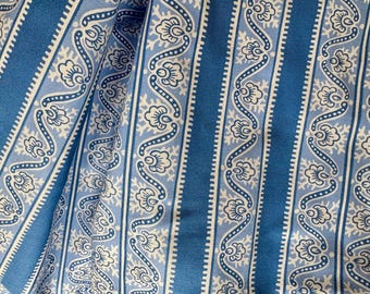 Schöner französischer Vintage Pierre Deux provenzalischer Blumenstreifen-Baumwollstoff ~ Blau ~ French Country Cottage Interiors Decor ~
