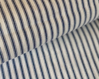 Vintage Cotton Ticking Fabric #2 ~ Blue Natural Off White ~Unused Old Store Stock ~Country Cottage Farmhouse~ upholstery pillows blinds bags