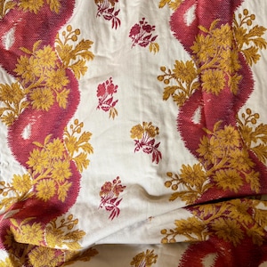 Gorgeous Unique Vintage French Floral Pillar Interiors Cotton with Silk Threads Jacquard Fabric ~ French Furnishings Textile #1 ~Red Yellow