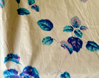 Vintage Leaf Foliage Water Color Style Polished Cotton Interiors Fabric ~ Blue Pink Purple ~