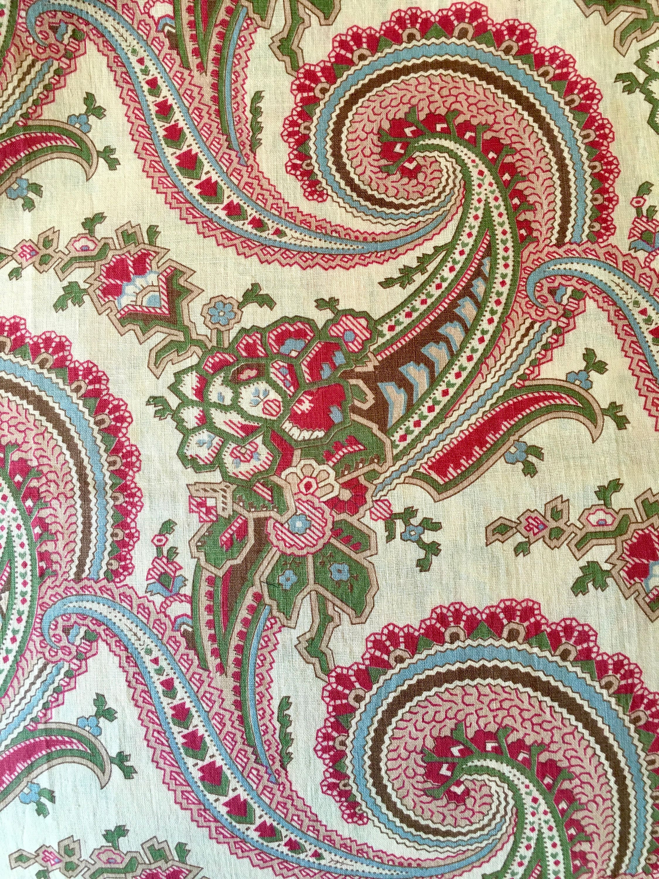 Beautiful Antique Early 1900 Floral Paisley Cotton Fabric ~ Red
