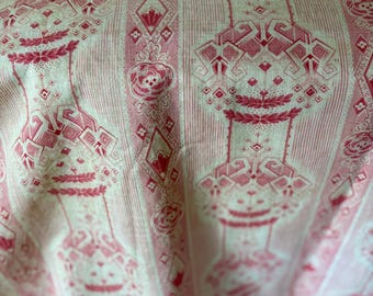 Unique Antique Early 1900 Art Deco Floral Stripe Cotton Fabric ~ Softened Red