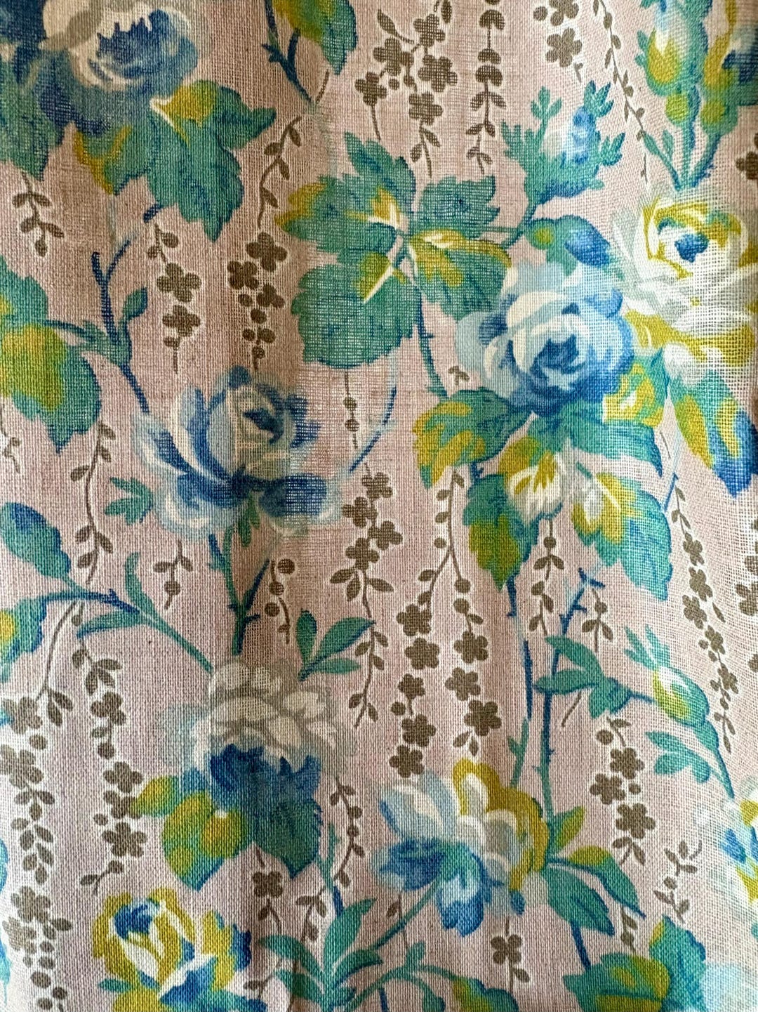 Beautiful Antique Cottage Roses Cotton Fabric ~ Blue Green Citrus ...