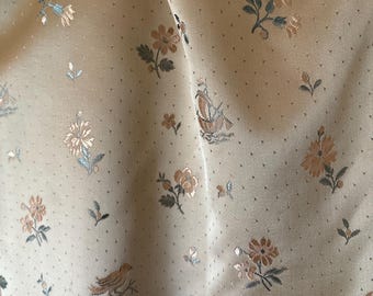 Beautiful Vintage French Floral Bird  Silk Interiors Damask Brocade Fabric ~ Bisque Beige Blue Peach
