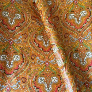 Vintage Retro 1960’s Bold  Floral Paisley Medallion Polished Cotton Chintz Fabric ~  Tangerine Orange Yellow Green ~ Unused