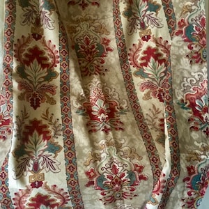 Antico tessuto per interni in cotone floreale ispirato al Kilim francese del XIX secolo - Cammello talpa rosso brunito blu acquamarina - Tessuto per interni francesi