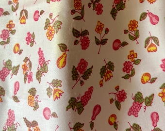 Darling Vintage Small Scale Floral Fruit Pear Grapes Sateen Cotton Fabric ~ Pink Yellow Green ~ Miniatures Doll Dress Doll House Patchwork
