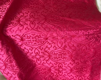 Gorgeous Vintage Chinoiserie Hong Kong  Silk Damask Brocade Fabric ~ Raised Relief ~ Rich Vivid Pink ~ Post War Fou Wah Weaving Mills