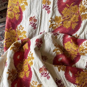 Gorgeous Unique Vintage French Floral Pillar Interiors Cotton with Silk Threads Jacquard Fabric ~ French Furnishings Textile #2 ~Red Yellow