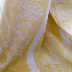 Lovely French Lighter Weight Carnation Floral Wide Stripe Cotton Damask Fabric  #1~ Yellow White ~ Very light weight ticking?