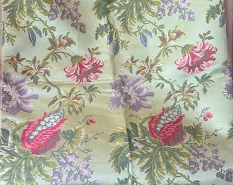 Antique Vintage Rare to Find French Older Le Manach Exotic Floral Silk Brocade Jacquard Interiors Fabric ~ Pink Lavender on Green ~