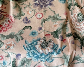 Salvaged Vintage Beautiful Indienne Floral Cotton Fabric #2~ Pink Peach Sage Green Apricot Blue Lavender ~ Repurpose ~ Pillow Patchwork etc