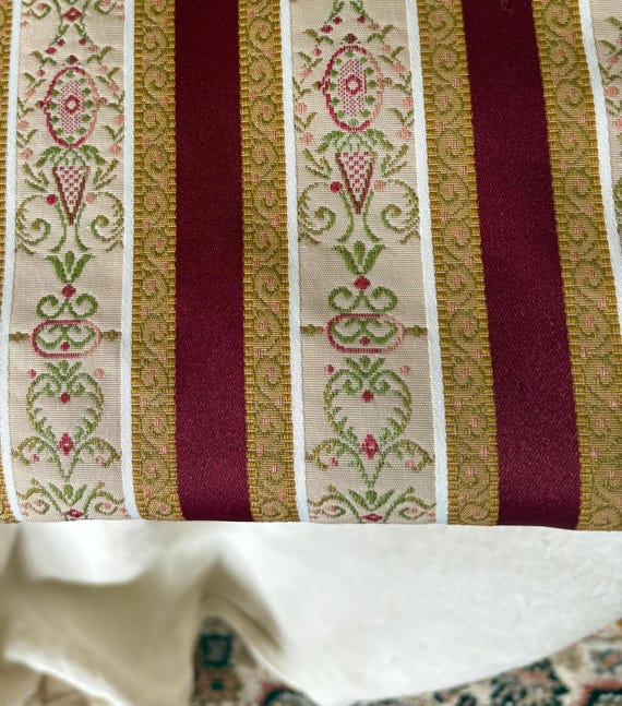 Beautiful Old World Vintage French Lisere Floral Stripe Matt Satin