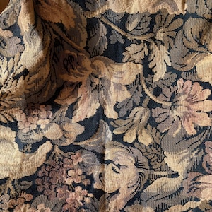 One Antique 19th Century French Botanical Floral Cotton Jacquard Fabric Pelmet Valance ~Neutral Black Gray Burnished Apricot Olive ~ 2 avail