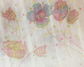 Vintage Franse grillige bloemen lichte semi pure katoenen stof ~ Windowpane Dimity Batiste ~ Roze Blauw Groen Geel Wit ~ Kleding Home