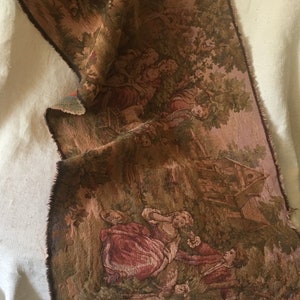 Vintage francés pastoral escénico figurativo romántico cortejo pareja oveja tejido algodón jacquard tapiz ~ decoración campestre francesa