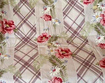 Beautiful Unique Antique Vintage Circa 1930s/1940s Poppy Daisy Floral Crosshatch Argyle Plaid Interiors Cotton Fabric ~ Pink Red Blue Green