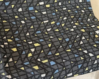Vintage French Geometric Abstract Chevron Zig Zag Design Jacquard Fabric ~ Blue Yellow Gray Black ~ Retro Mid Century ?