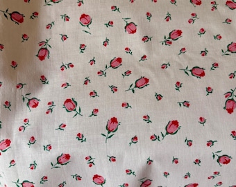 Darling Vintage Smaller Scale Roses Rose Bud Floral Cotton Fabric ~ Pink Green White ~ cottage patchwork doll dress lamp shade pillow