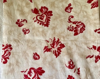 Tela de algodón francesa antigua, única, con diseño de corazón floral, estilo fresco, en tonos rojizos y marrones, longitud de 40,6 x 218,8 cm.