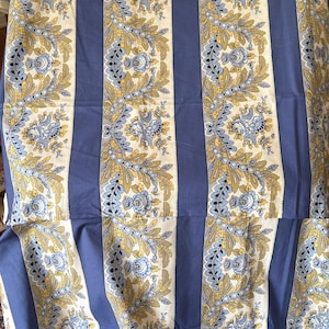Beautiful Vintage French Les Olivades Floral Floral Roses Garland Stripe Cotton Fabric ~Blue Yellow ~French Country  Cottage Interiors Decor