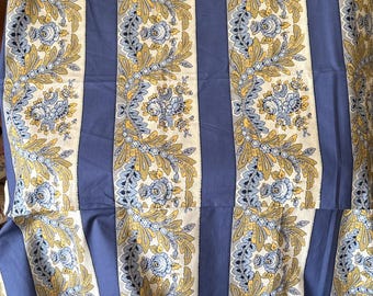 Beautiful Vintage French Les Olivades Floral Floral Roses Garland Stripe Cotton Fabric ~Blue Yellow ~French Country  Cottage Interiors Decor