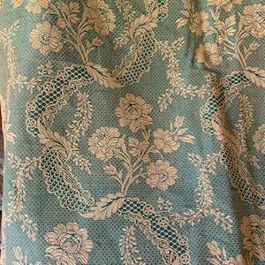 Gorgeous Antique Latter 19th Century French Floral Garland Denser Linen Flax Cotton Jacquard Woven Interiors Fabric ~ Green Ochre Wheat Gold
