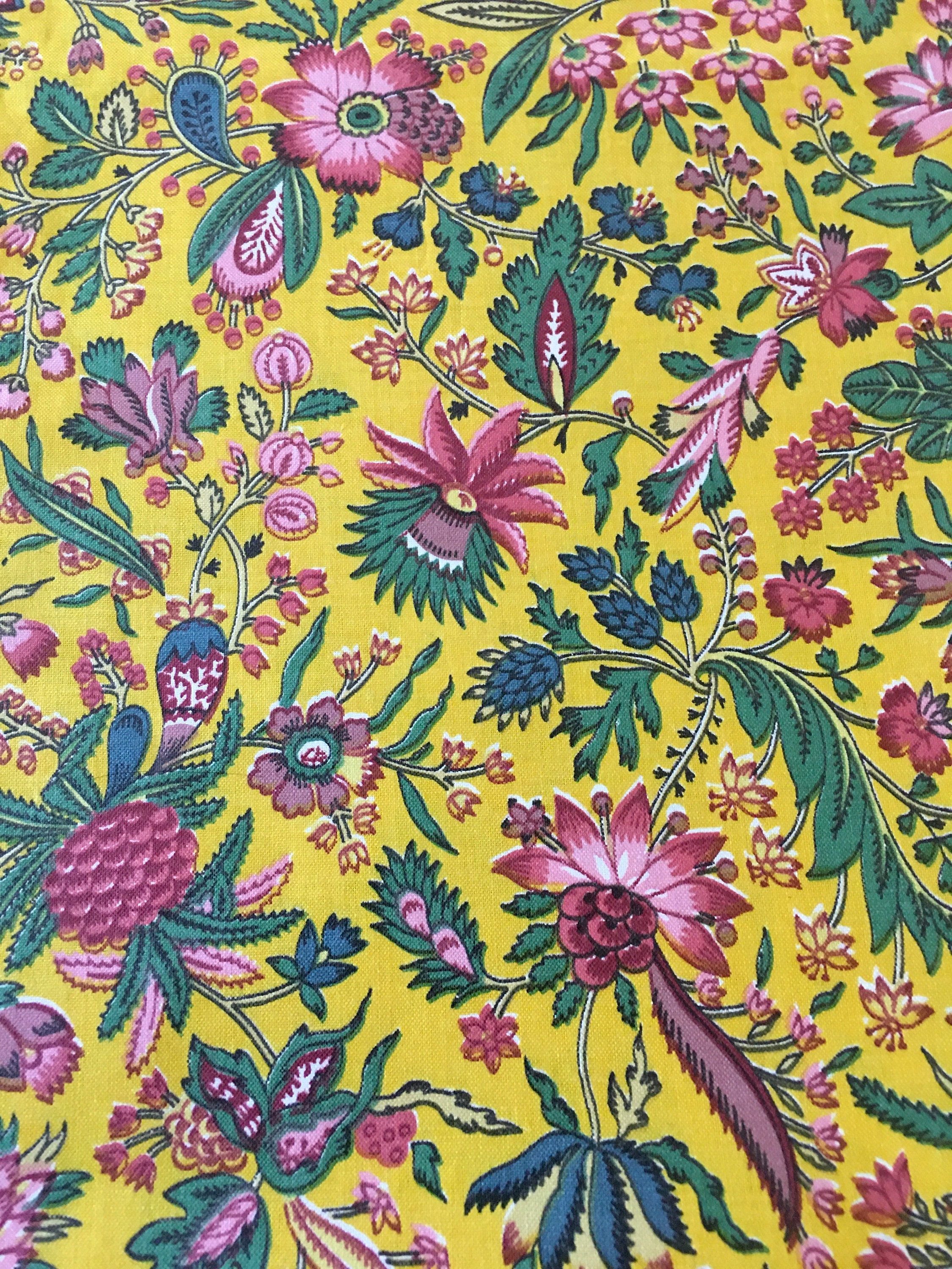 Vintage Jacobean Indienne Floral Polished Cotton Chintz