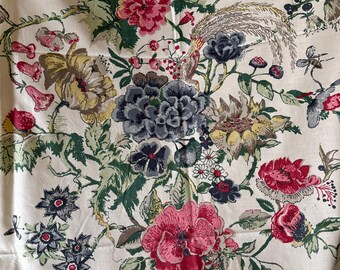 Preciosa tela de algodón fino con estampado floral de pájaros exóticos, inspirada en la estética vintage china ~ Rosa, rojo, verde, azul ~ Estilo campestre inglés y francés