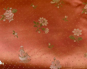 Beautiful Vintage French Floral Bird  Silk Interiors Damask Brocade Fabric ~ Rich Deep Terra Cotta