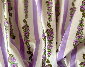 Charming Antique Vintage Floral Stripe Cotton Fabric ~ Beautiful Lavender Lilac Green White ~ Everfast