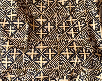 Vintage French Grand Teint Retro Mod African Design Geometric Cotton Fabric ~ Black Tan ~ Cote D’ Ivoire