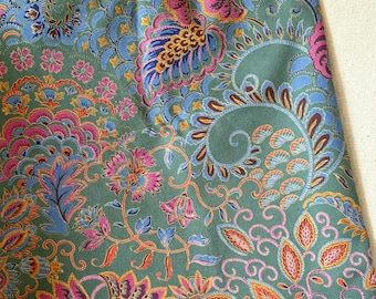 Gorgeous Vintage 1980’s Arabesque Floral Cotton Interiors Fabric #2~ Green Fuchsia Pink Golden Yellow Orange Blue ~ Bohemian Chic