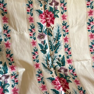 Beautiful Vintage French Floral Stripe Quality Interiors Linen Cotton Fabric Remnant ~ pillow valance small upholstery textile