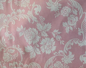 Beautiful Antique French Floral Garland Cotton Linen Damask Ticking Fabric ~ Pink White ~ French Country Cottage Textile