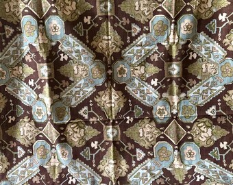 Thibaut Lg Heavier Cotton Fabric Panel Curtain ~ Persian Carpet Design ~ Brown Blue Green ~ 51” x 89”  ~  Boho Chic