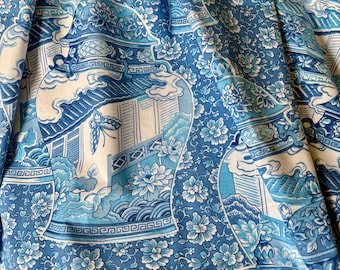 Beautiful Vintage French Chinoiserie Ginger Jar Butterfly Cotton Fabric Duvet Bed Cover ~ Blue White ~ Made in France