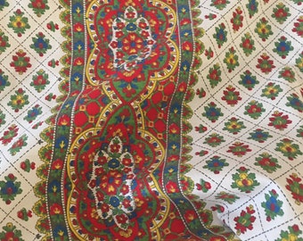 One Beautiful Vintage French Provincial Floral Cotton Fabric Curtain Panel or Fabric Projects Pillows Upholstery ~ Red Green Blue (2 avail)