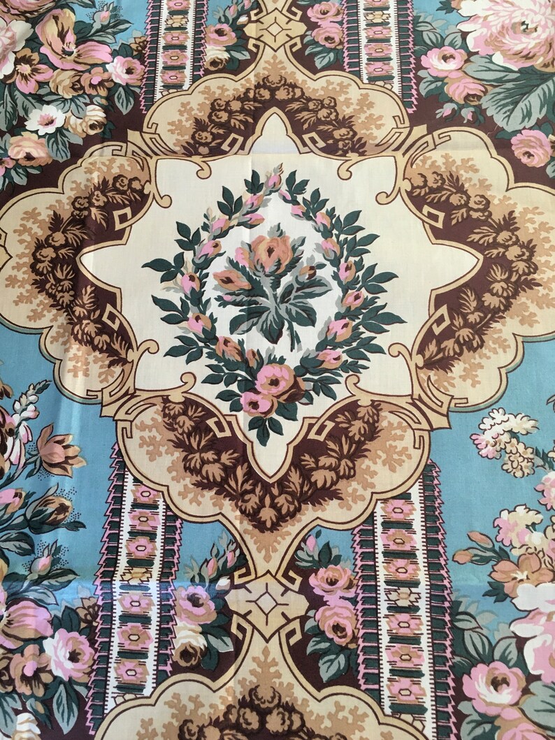 Vintage French Floral Medallion Cartouche Interiors Cotton Fabric ...