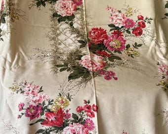 Beautiful Unused Vintage Mid Century Cottage Roses Floral Fabric ~   Rose Pink  Ochre Mustard Yellow Olive Green Tan Taupe ~ 1950’s chic