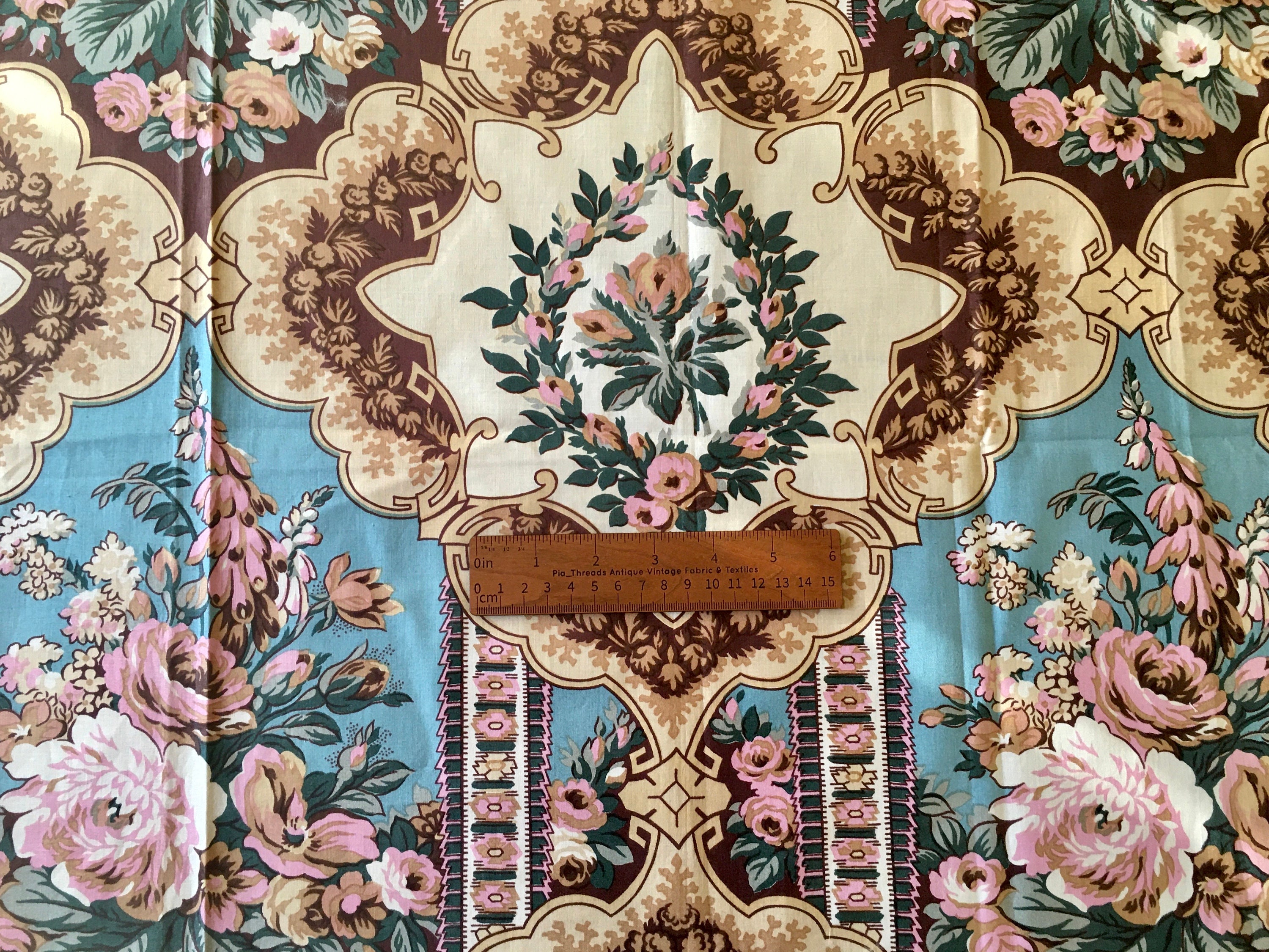 Vintage French Floral Medallion Cartouche Interiors Cotton Fabric ...