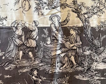 Hermoso panel de cortina de tela francesa Pierre Frey, estilo pastoral, de gran tamaño, en gris, negro y blanco roto, 137 x 223 cm, con un toque rústico.